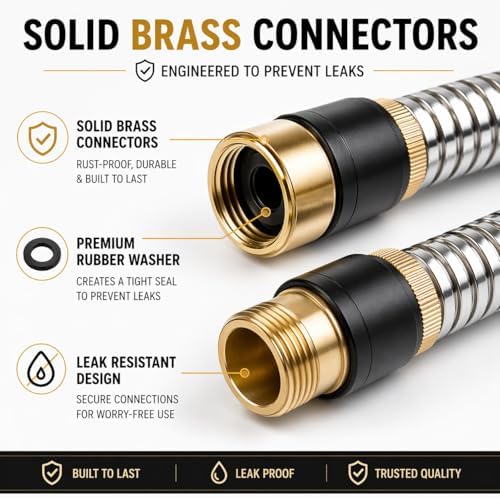 100 FT Metal Garden Hose, Stainless Steel Water Hose, Kink-Free Lightweight Heavy Duty Garden Hose with Brass Fittings & Nozzle, Flexible Non-Expandable Hose - Image 6