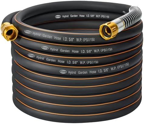 50 ft Garden Hose, 5/8 in Hybrid Rubber, Heavy Duty Water Hoses by VUNDARA