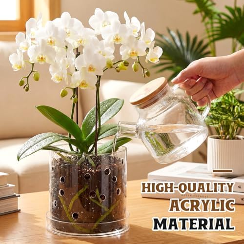 7 Inch Clear Acrylic Orchid Planter Pot with 360° Round Holes & Tray - Image 6