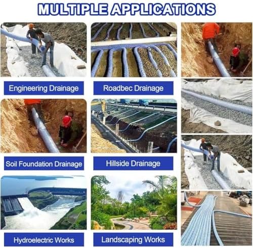 2/3/4/6/8/10/12 Inch Diameter Soft Infiltration French Drain Pipe Non Woven Fabric Flexible Drainage Pipes for Outside Yard/Road Shoulder Corrugated Drain Hose,L 21m(68.9ft),10in - Image 7