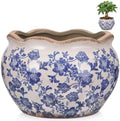 Geetery Ceramic Planter Pot Large 11 Inch Round Plant Pot with Drainage Hole Crackle Glaze Vintage Farmhouse Planter Flower Vase for Indoor Outdoor Home Kitchen Garden Decor (Chinoiserie, Blue, Large) by Geetery