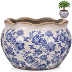 Geetery Ceramic Planter Pot Large 11 Inch Round Plant Pot with Drainage Hole Crackle Glaze Vintage Farmhouse Planter Flower Vase for Indoor Outdoor Home Kitchen Garden Decor (Chinoiserie, Blue, Large) by Geetery