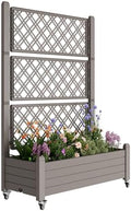 Resin Raised Garden Bed with Trellis and Wheels - Plasitc Planter Box with Trellis Outdoor with Drainage Holes & Water Monitor for Climbing Plants, Flower, Medium Gray(61.2" H) by WTFGO