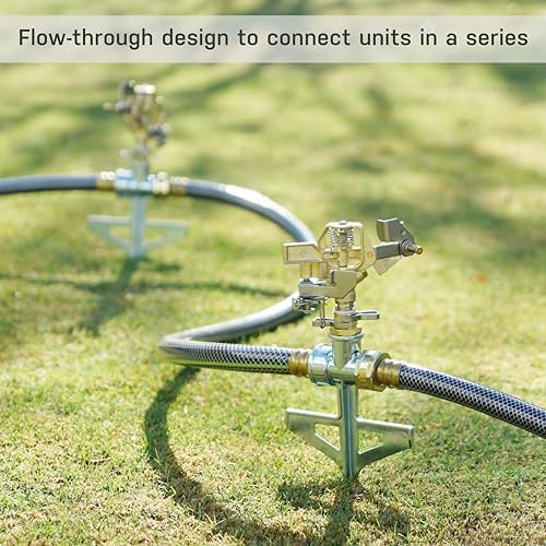 Eden 94147 Brass Impulse Sprinkler with Step Spike Gear Drive, Heavy Duty, Gardening Watering System, Garden&Lawns, Coverage up to 5278sq.ft - Image 5