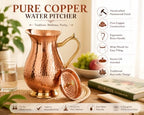100% Pure Copper Pitcher 1500ml (50.72 oz) – Hammered Copper Water Jug with Lid & Handle, Ayurvedic Copper Water Carafe, Traditional Mughlai Copper Vessel for Drinking Water, Unlined & Lacquer-Free - Image 3
