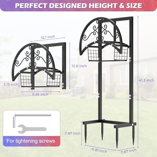 OLV Garden Hose Holder, Freestanding Water Hose Holder Stand with Storage Basket Holds 150-ft Pipe, Heavy Duty Outdoor Decorative Metal Hose Storage Hanger Rack for Outside Yard Lawn Farm - Image 5