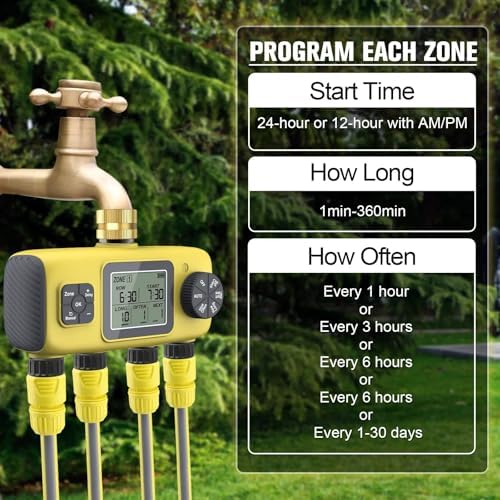 Watering Timers, Irrigation Timer Garden Hose Programmable Rain Delay Controller 4 Zones Outdoor Sprinkler for for Garden Hose - Image 6
