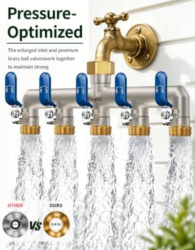 5-Way Garden Hose Splitter, Heavy-Duty Brass, 3/4" GHT, Blue - Image 6