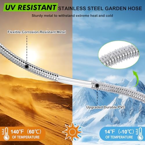 25ft Stainless Steel Garden Hose, Kink-Free Metal Hose for Yard & RV - Image 5