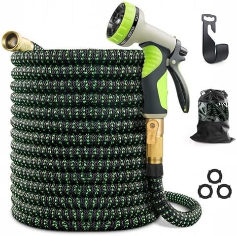 Garden Hose Pipe Spray Gun,High Pressure Anti-Leaking Hose Gun(25FT),9 Adjustable Patterns Garden Hose Nozzle Sprayer with,Suitable for watering plants and lawns,Green,25FT by Unknown