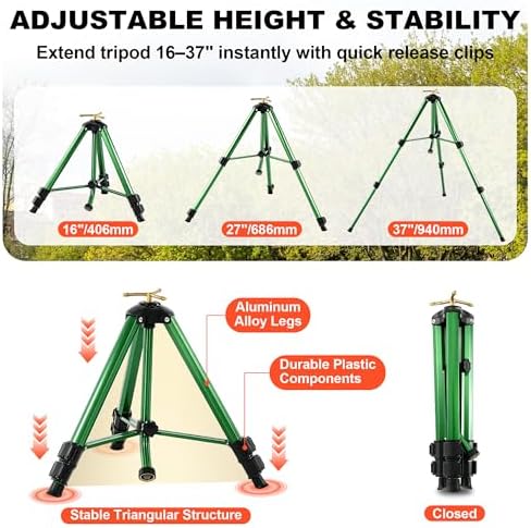 3-Arm Sprinkler Head on Telescoping Tripod Base with 2 Sprinkler Extensions, Heavy Duty Lawn Sprinklers, 360 Degree Large Area Irrigation, Solid Metal Extension Legs & Bottom Spikes - Image 2