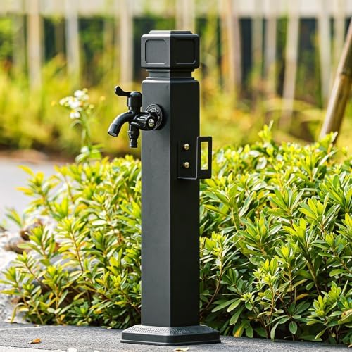 Stainless Steel Outdoor Water Spigot | Vertical Square Garden Water Column | Decorative Water Fountain Yard Hydrant Hose Stand for Patio, Deck, Poolside & Backyard(B,Height: 95cm/37.4in) by Lonmrrton