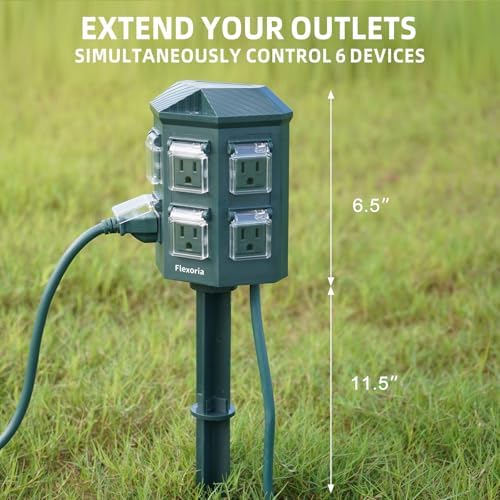 Flexora Outdoor Power Strip with 24-Hour Mechanical Timer, 100 FT Extension Cord Waterproof, 6 Grounded Outlets for Graden and Yard Decorations, ETL Listed - Image 3