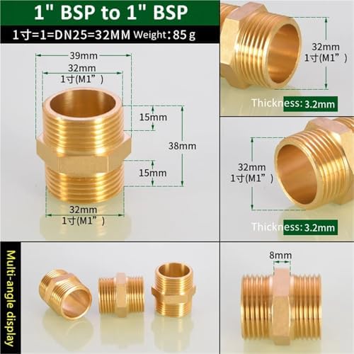 Hose Connector 6pcs Brass Pipe Hex Nipple Fitting 1/8" 1/4" 3/8" 1/2" 3/4" 1" BSP Male Thread Quick Adapter Coupler Connector for Garden Fitting(1 to 1) - Image 2