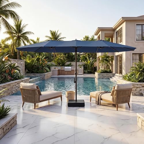 ECACAD 15 ft Extra Large Outdoor Patio Umbrella with Crank & Water Misting Cooling System, Base Included, Rectangular Double-sided Umbrella for Pool Market Garden Backyard - Image 2