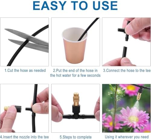 Adjustable Brass Atomizing Nozzle with Drip Connector, Micro Spray Drip Emitter, Adjustable Sprinkler Drip Sprayer Kit 20pc Copper Nozzle+8/11 tee - Image 6