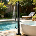 Stainless Steel 60/95cm Water Dispenser Column, Round with Water Tap and Hose Connector Free-Standing Garden Tap Outdoor Spigot, Vertical Water Hydrant(Black,60cm/23.6in,Style 3) by Junvstor