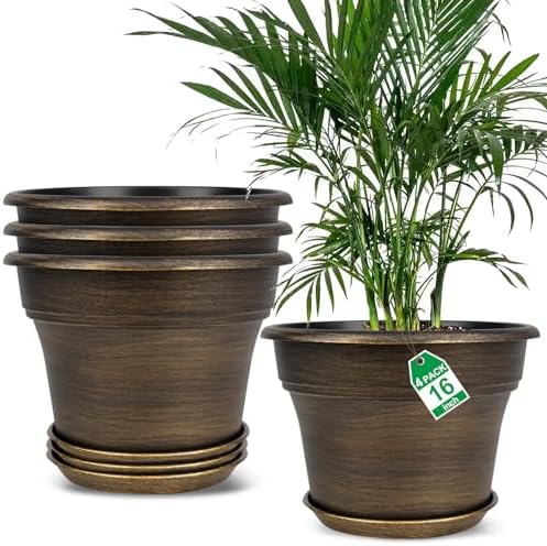 Fodetyff Planters-Plant-Pots-Indoor-Outdoor, 16 inch 4 Pack Gold by Fodetyff
