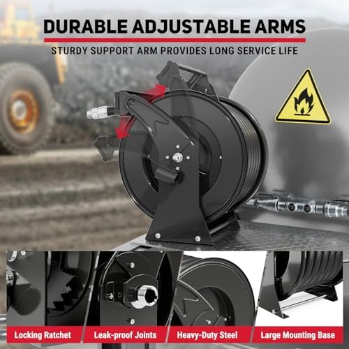 Fuel Hose Reel 1" x 50ft, Retractable Diesel Reel with Refueling Nozzle - Image 4