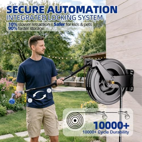 SPECILITE Hot/Cold Retractable Garden Hose Reel 50ft x 5/8", Black - Image 5