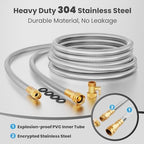 Giraffe Tools Garden Hose 25ft x 5/8", 304 Stainless Steel Metal Water Hose and 2-Way Garden Hose Splitter with Shut-Off Valves - Image 2