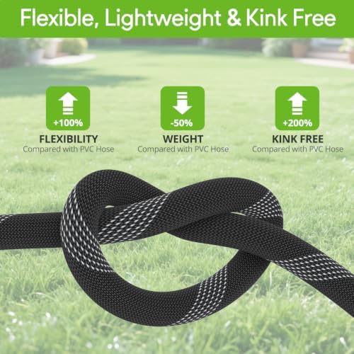 Garden Hose 100 ft, 2026 New No Kink Flexible Water Hose 100ft, 10 Function Nozzle, Leak-proof Solid Metal Fittings, High Density Outer Fabric, Durable Inner PVC Core, Ultra Lightweight & Portable - Image 3