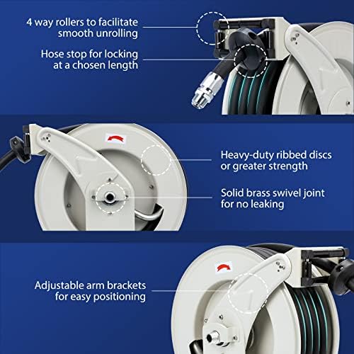Diesel Fuel Hose Reel Retractable 3/4" x 50' Spring Driven Auto Swivel Rewind Industrial Heavy Duty Commercial Hose Holder Reel with Fueling Nozzle for Aircraft Ship Vehicle Tank Truck, 300 PSI - Image 3