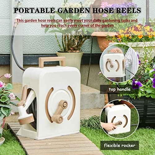 Hose Reel Cart Water Hose Cart Reel Compact Garden Hose Organizer, Portable Retractable Hose Reel, Household Car Wash Tool with Water Gun, for Backyard (Beige Hose Cart+15m Pipe) - Image 2
