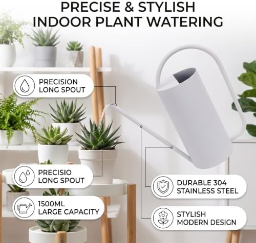 Long Spout Watering Can, 1500ml 304 Stainless Steel (White) - Image 5