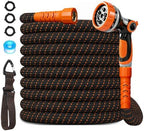 Flexible Garden Hose 50 Ft, Ultra Lightweight Water Hoses w/10 Function Sprayer, Non-Kink, All-Weather Hose Pipe,Abrasion Resistant for Yard, Lawn,Car,RV,Boat,Outdoor Gardening (OrangeBlack,50 Ft) by BYDA