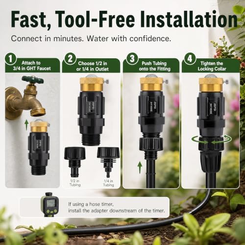 Drip Irrigation Faucet Adapter, 25 PSI, 1/2 and 1/4 in, 2-Pack - Image 6