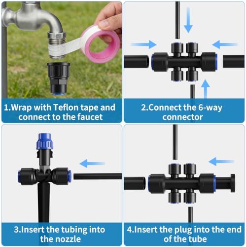 Drip Irrigation System 130FT with 10 Bendable Nozzles, 10 Misting Emitters, 10 8-Outlet Drip Emitters, 1/2 & 1/4 Inch Hoses – Garden Watering & Misting Kit for Yard, Lawn, Greenhouse - Image 7
