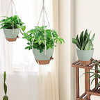 Vanslogreen 12 Inch Hanging Planters for Indoor Outdoor Plants, Self Watering Hanging Pot with Drainage Holes & Removable Tray, Macrame Plant Hanger for Boho Home Decor (Ivory+White) (Ivory+Green) - Image 7