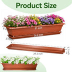 4 Pcs 31 inch Window Box Planter, Large Rectangular Plastic Flower Pot with Tray, Suitable for Indoor & Outdoor Gardens, Balcony and Home Decor (4) - Image 2