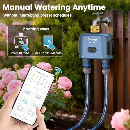 WiFi Water Timer for Garden Hose with Brass Inlet,Smart Hose Timer with WiFi Hub, APP & Voice Control,Up to 20 Watering Plans, 2-Zone Sprinkler Drip Irrigation System Controller for Yard Lawn Watering - Image 4