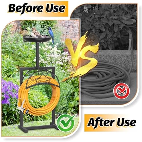 Garden Hose Holder, Freestanding Holds 150ft with Bird Feeder - Image 5