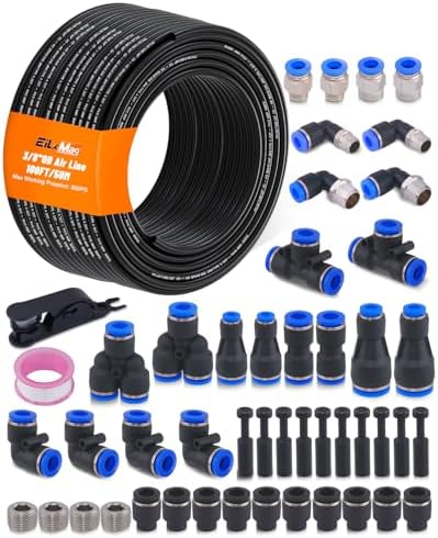 3/8" Air Line Tubing Kit, 100FT SAE J844 PA Nylon Air Hose Tubing by EilxMag