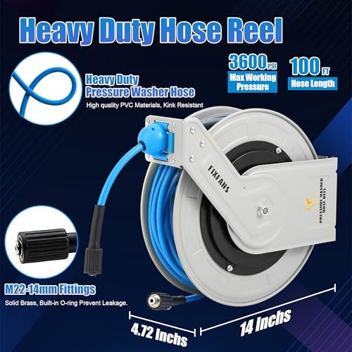 FIXFANS Pressure Washer Hose Reel with Hose, Pressure Washer Gun with Mini Foam Cannon - Image 5