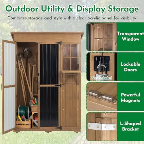 Ketive Outdoor Storage Cabinet, Large Wood & Metal Garden Shed with Foldable Table, Weather-Resistant Asphalt Roof, Lockable Doors & Adjustable Feet for Patio, Backyard, or Garage (47"L x 20"W x 70"H) - Image 6