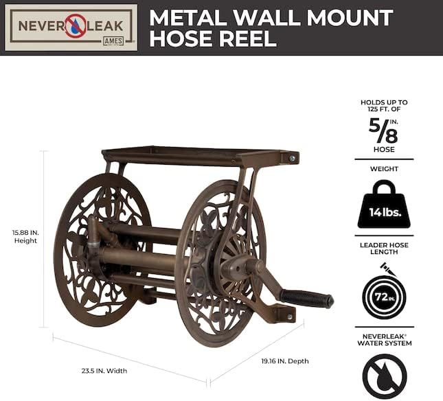 AMES 2398110 NeverLeak Decorative Wall Mount Hose Reel, Brown - Image 5