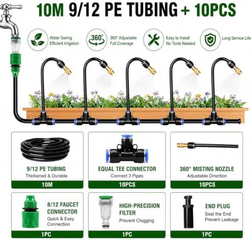 Garden Misting Nozzle Tee System - Greenhouse Humidification Atomizer Kit for Efficient Watering & Cooling, Perfect for Plants & Outdoor Spaces - Image 2