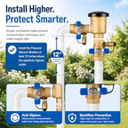 3/4 Inch Backflow Preventer, Brass Pressure Vacuum Breaker Assembly, 400 PSI Sprinkler Backflow Valve for Lawn Irrigation, Garden Water Lines and Outdoor Anti-Siphon Protection - Image 7