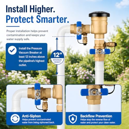 4 Pack 1 Inch Backflow Preventer, Brass Pressure Vacuum Breaker Assembly, 400 PSI Sprinkler Backflow Valve for Lawn Irrigation, Garden Water Lines and Outdoor Anti-Siphon Protection - Image 7