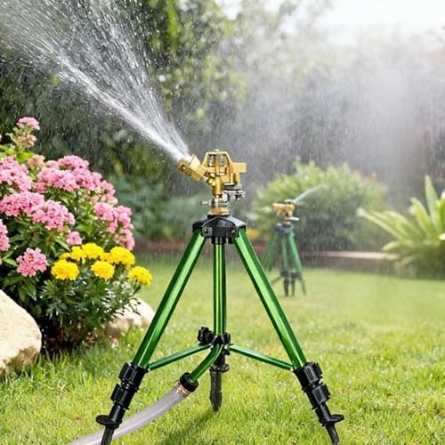 2 Pack Impact Sprinkler on Tripod Base, 360° Adjustable Brass Sprinkler Head with Stakes, Heavy Duty Metal Tripod Lawn Sprinkler for Large Area Lawn, Yard & Garden Irrigation - Image 6