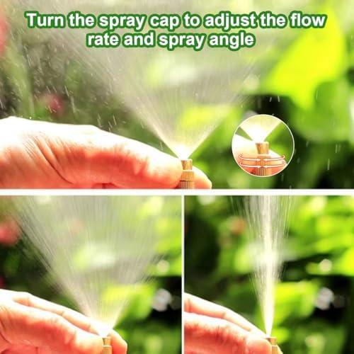66FT 1/4 Inch 360° Adjustable Drip Irrigation Kit, 20 Copper Atomizing Nozzles Automatic Saving Water DIY Easy Install with Quick Connectors Garden Watering System for Flower Raised Bed Yard - Image 5