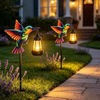 2 Pack Hummingbird Solar Garden lights Outdoor Waterproof, Gifts for Women Mom Grandma Daughter, Stake lights with Solar Lantern, Hanging Solar Lights, Solar Path Light Yard Outside Patio Garden Decor - Image 7