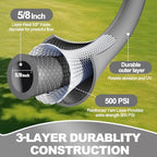 YOTOO Heavy Duty Hybrid Garden Water Hose 5/8-Inch by 75-Feet 150 PSI Kink Resistant, Flexible with Swivel Grip Handle and 3/4" GHT Solid Brass Fittings, Gray - Image 2