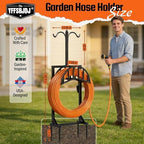 2 Pack Garden Hose Holder, Water Hose Stand for Outside with 4 Stake and 2 Shepherds Hooks, Freestanding Hose Storage Holds 150Ft, Heavy-Duty Metal Hose Hanger Rack for Yard, Lawn, Farm - Image 2