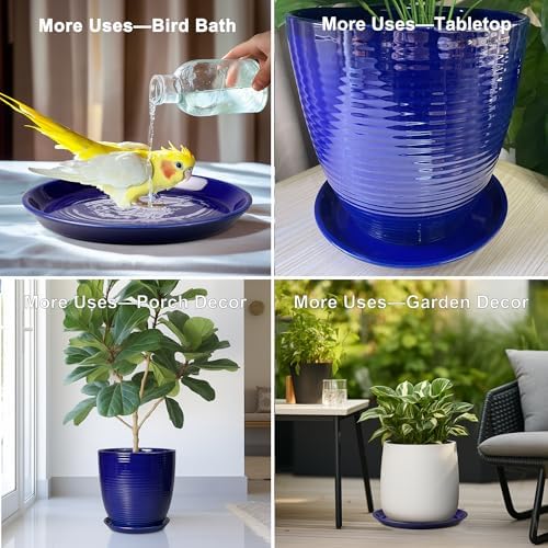 Plant Saucer for Outdoors - Ceramic Plant Saucer, 10 Inch Plant Trays for Indoors, Round Flower Pot Saucer, Large Plant Drainage Tray, Plant Plates to Catch Water Blue - Image 7