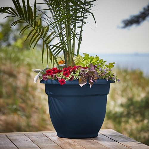 Bloem Ariana 20" Plastic Self-Watering Planter, Navy, 2-Pack - Image 2